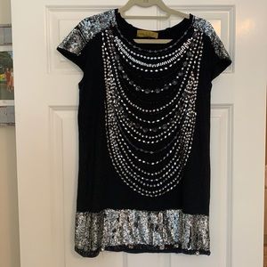 Nicole Miller Sequin Short Sleeve Dress - Medium